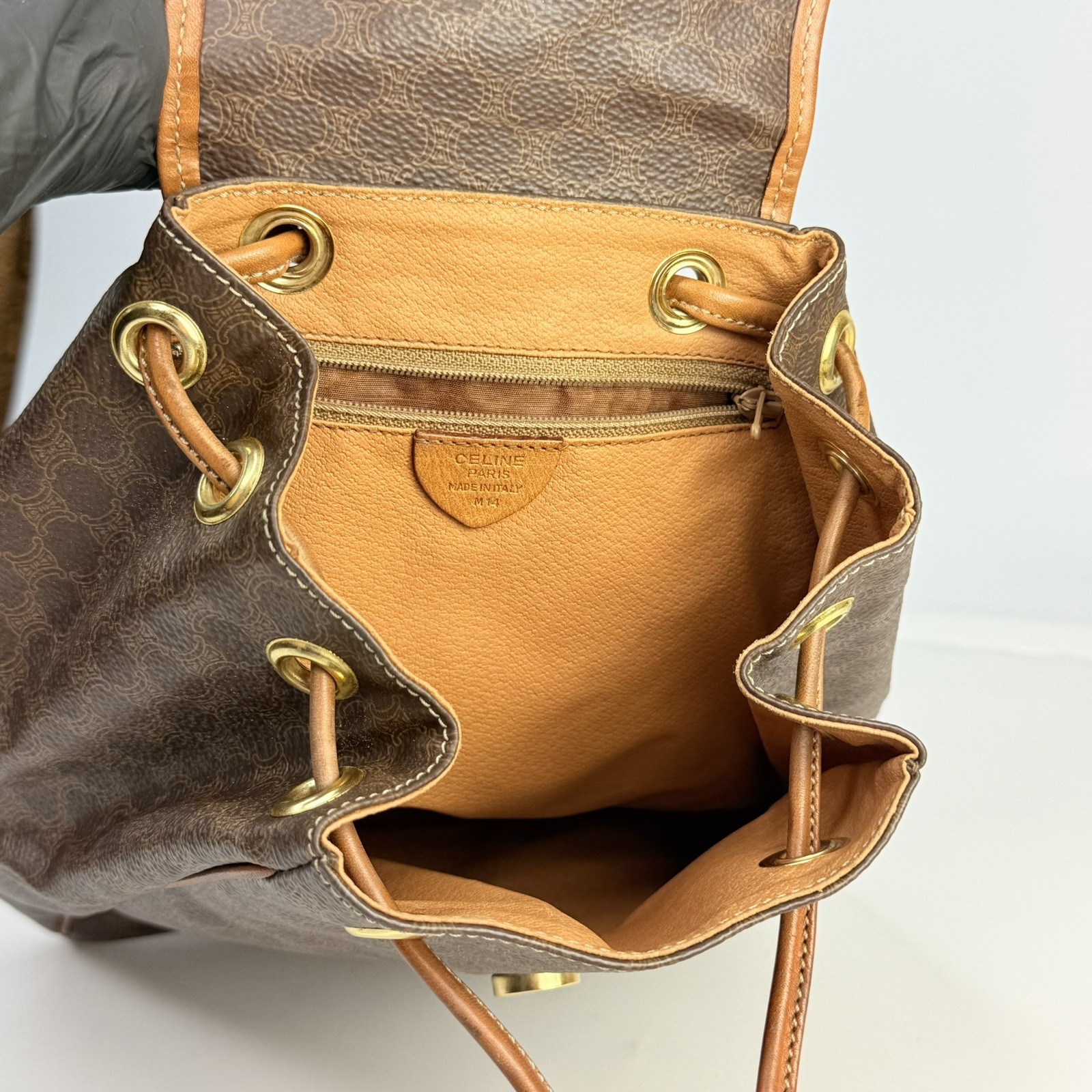 💫Authentic CELINE Macadam Monogram PVC & Leather Drawstring Backpack Vintage💫