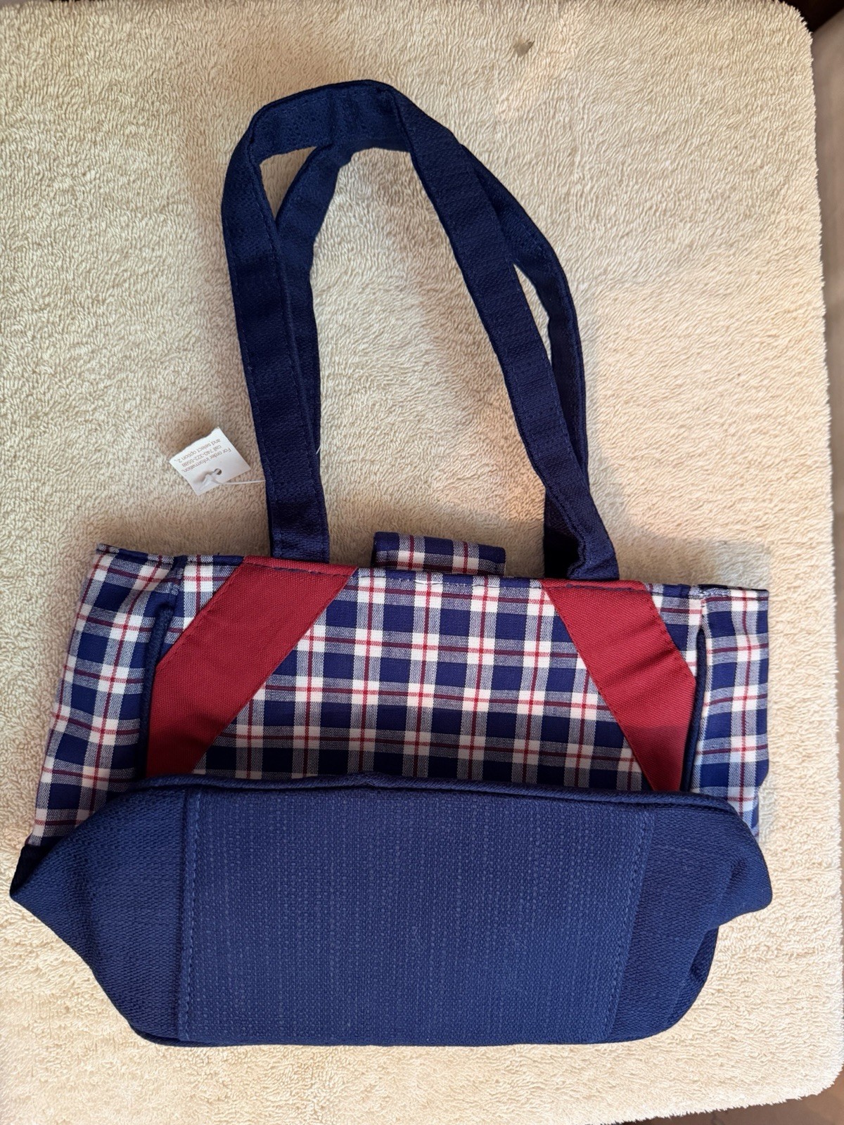 Longaberger Homestead Cotton Purse Bag Red White Blue Plaid Handbag American