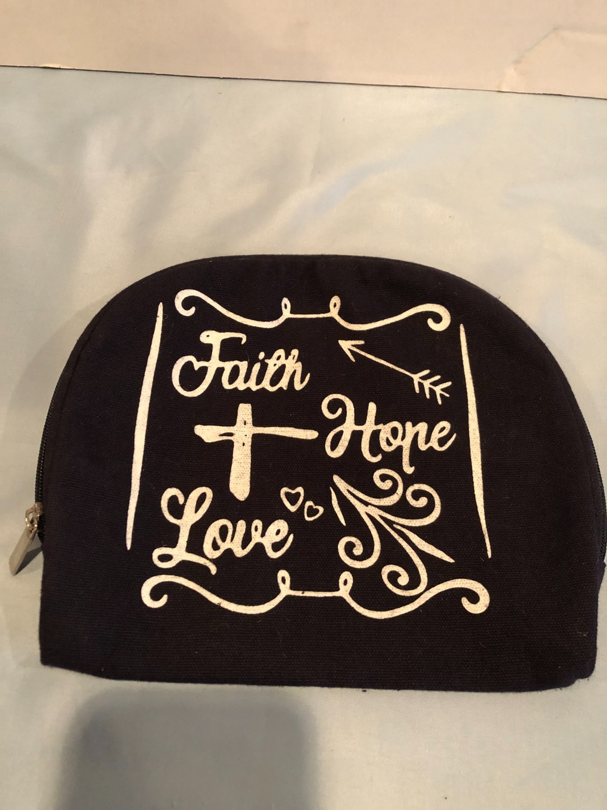 Sunflower Garden FAITH HOPE LOVE Black Zipper Pouch Utility Storage Bag