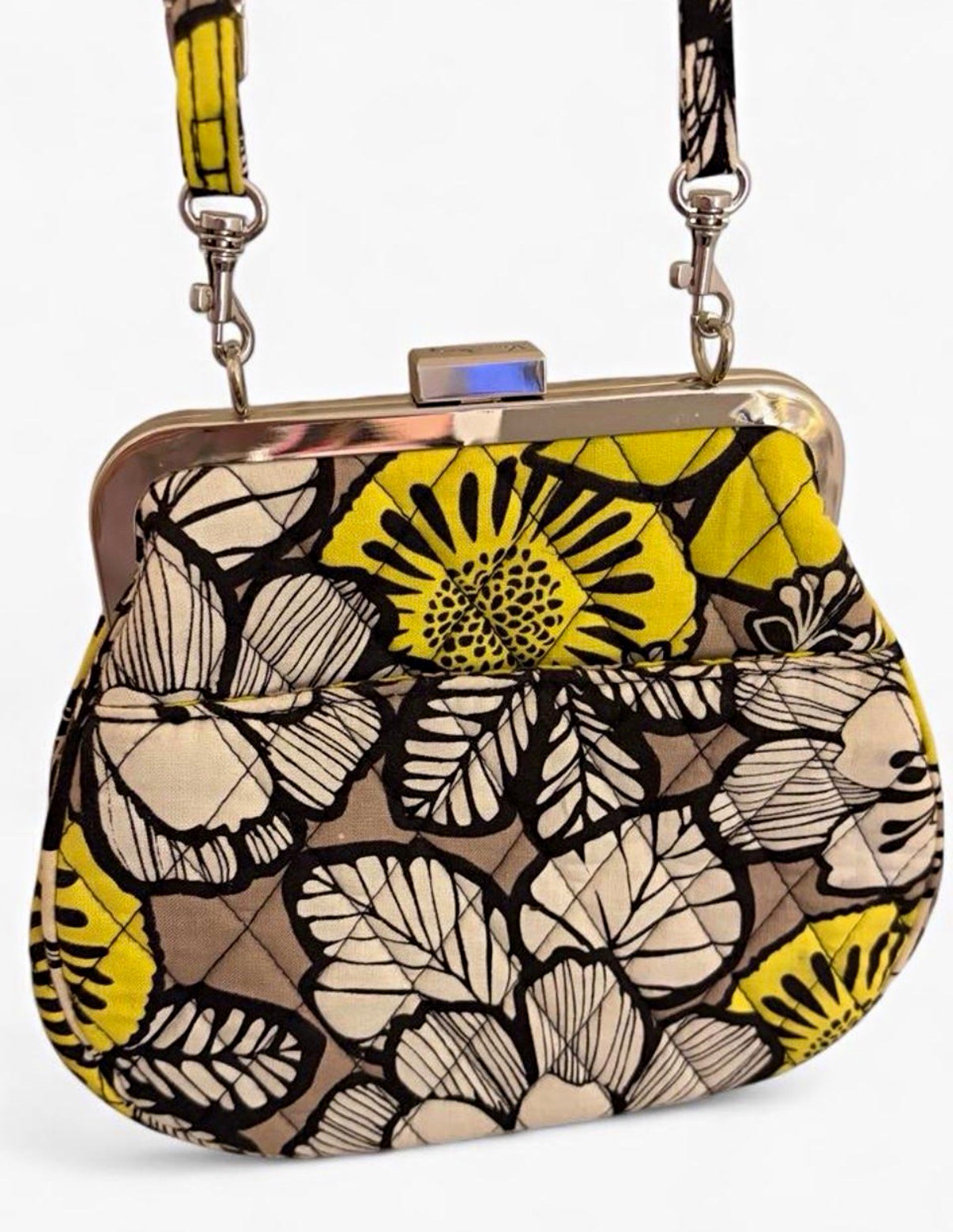 Vera Bradley Floral Kiss Lock Frame Clutch Small Detachable Strap Yellow/Black