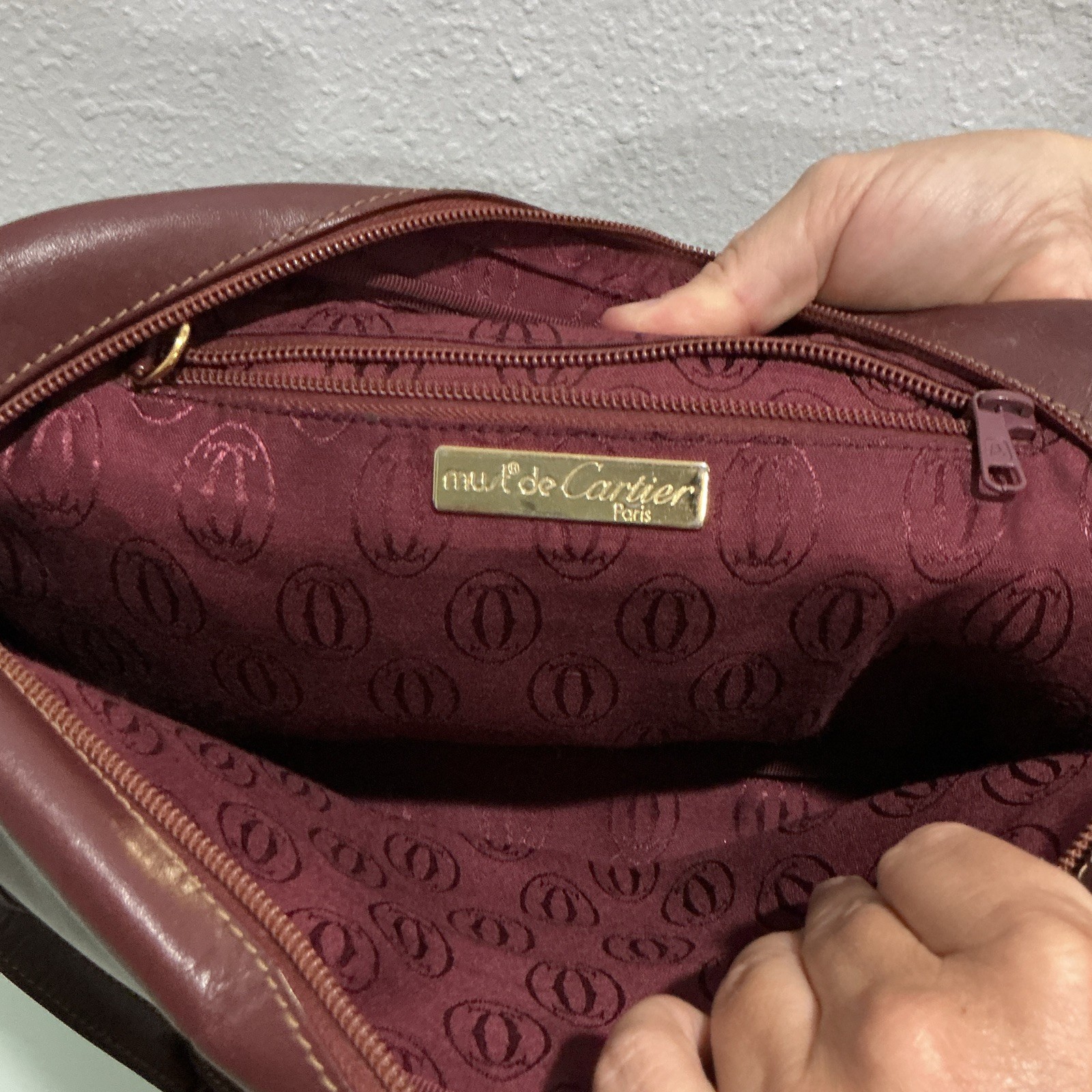 Cartier Women’s Burgundy Logo Shoulder/Crossbody Bag Zip Lined Gold Hardware