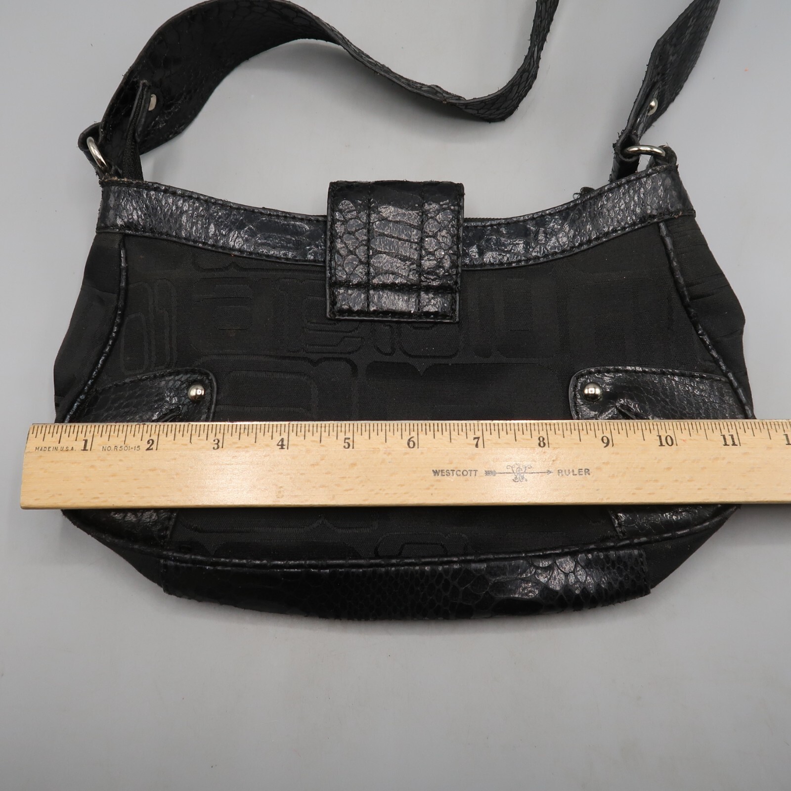 ATTENTION women’s purse handbag black pockets Shoulder Bag Faux Textured Leather