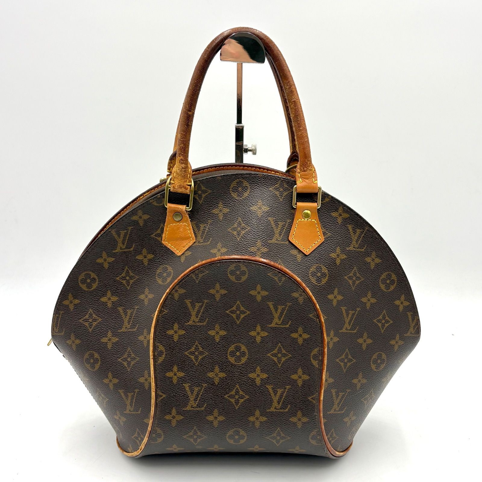 Louis Vuitton Monogram Ellipse MM Handbag M51126 Black Leather PVC Vintage Auth