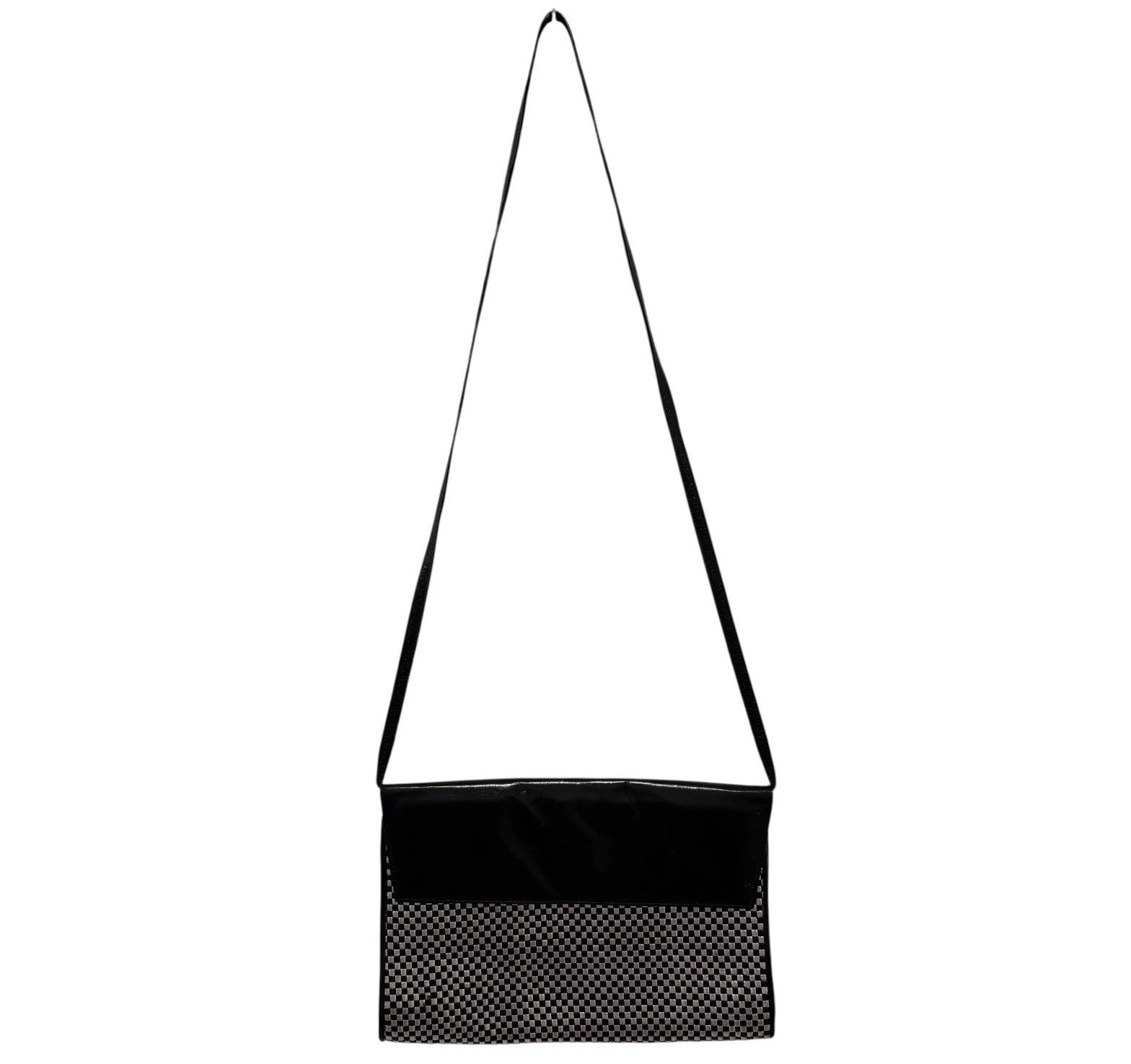 Vintage Charles Jourdan Handbag Black Silver Metallic Woven Leather Magnetic