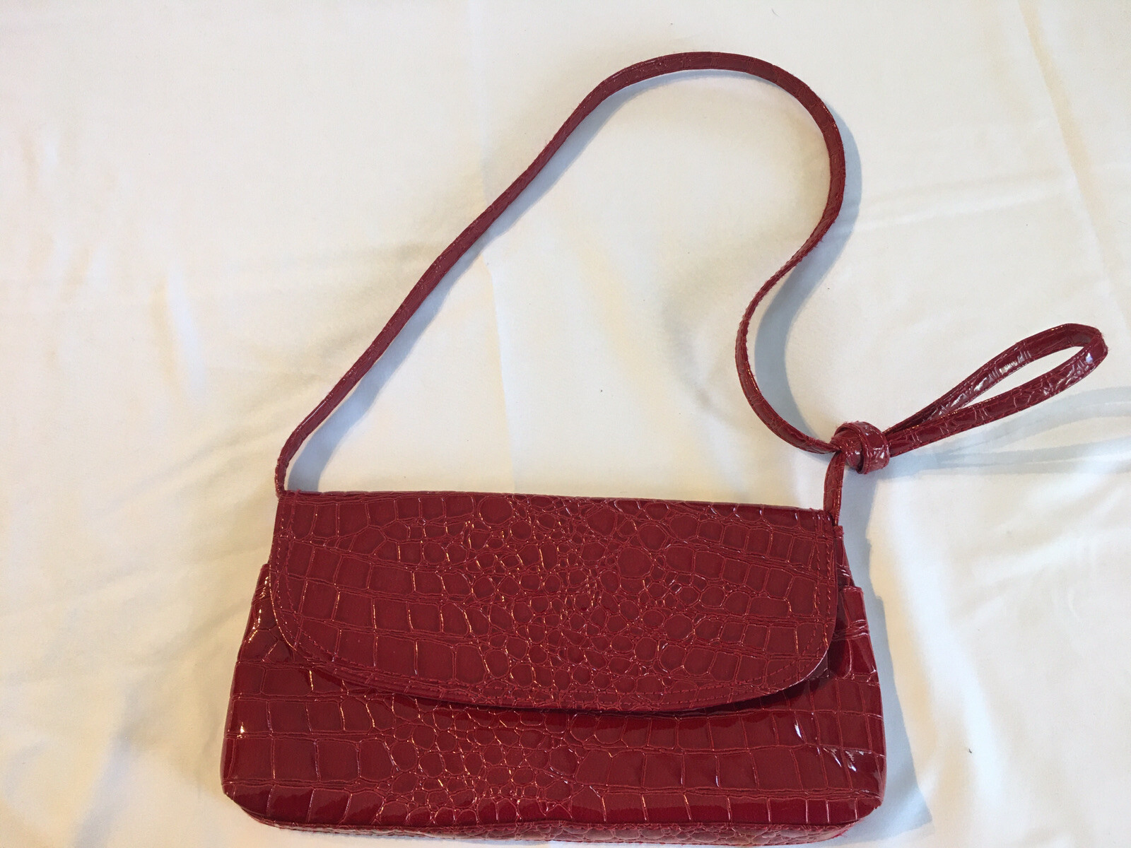 OKPTA Red Faux Reptile Print Vinyl Purse inside pocket snap closure. 11 X 6 