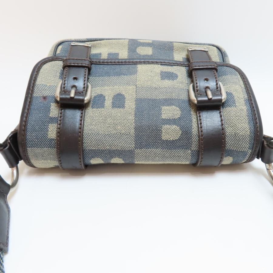 M12-k022 BALLY B Logo Charm Canvas/Leather One Shoulder Bag Navy/Gray