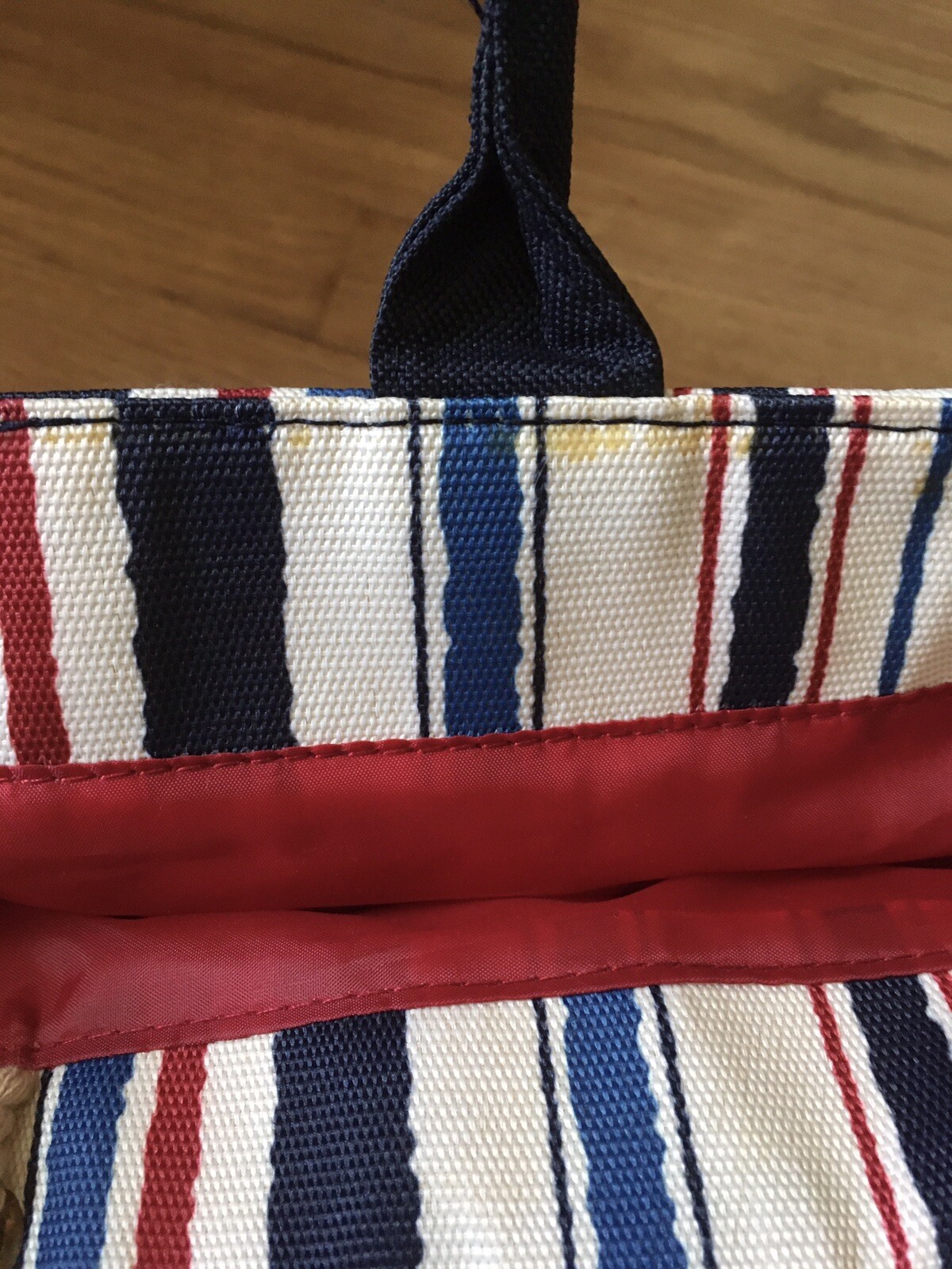 Estee Lauder Blue, Red, Black And White Striped Tote Bag With Handles