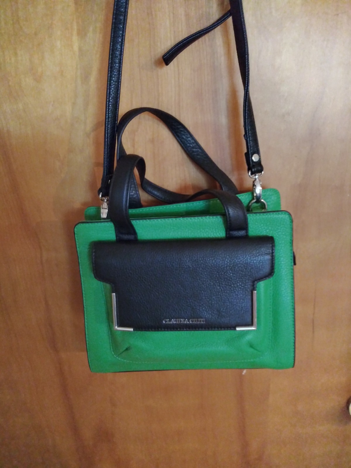 Vintage Claudia Ciuti Italian Genuine Leather Handbag Purse in Green and Black