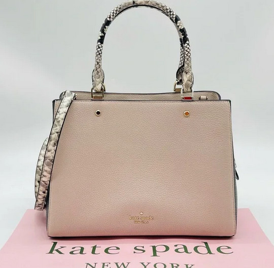 Kate Spade Leila Mixed Material Triple Compartment Satchel Parchment Multi Snake