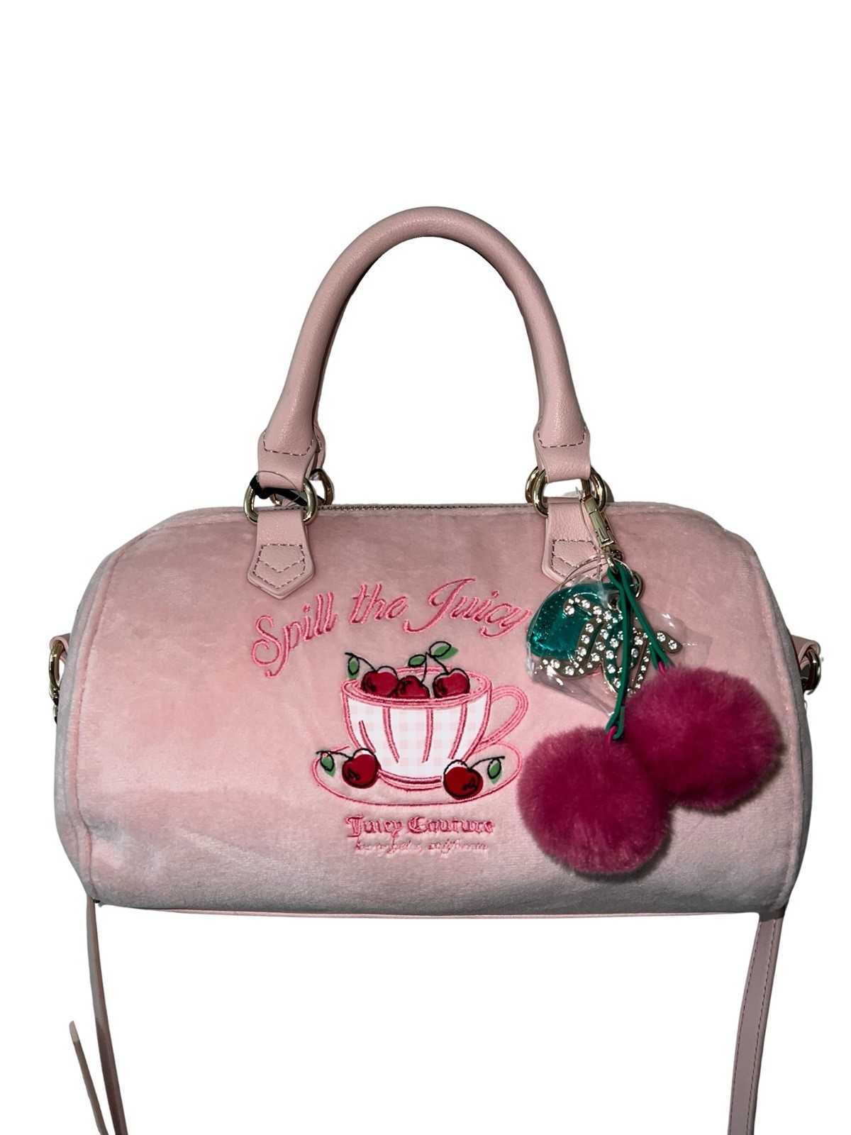 NWT Juicy Couture Sweet Tea Party Satchel Pink Cherry & JC Charms Purse Bag Y2K