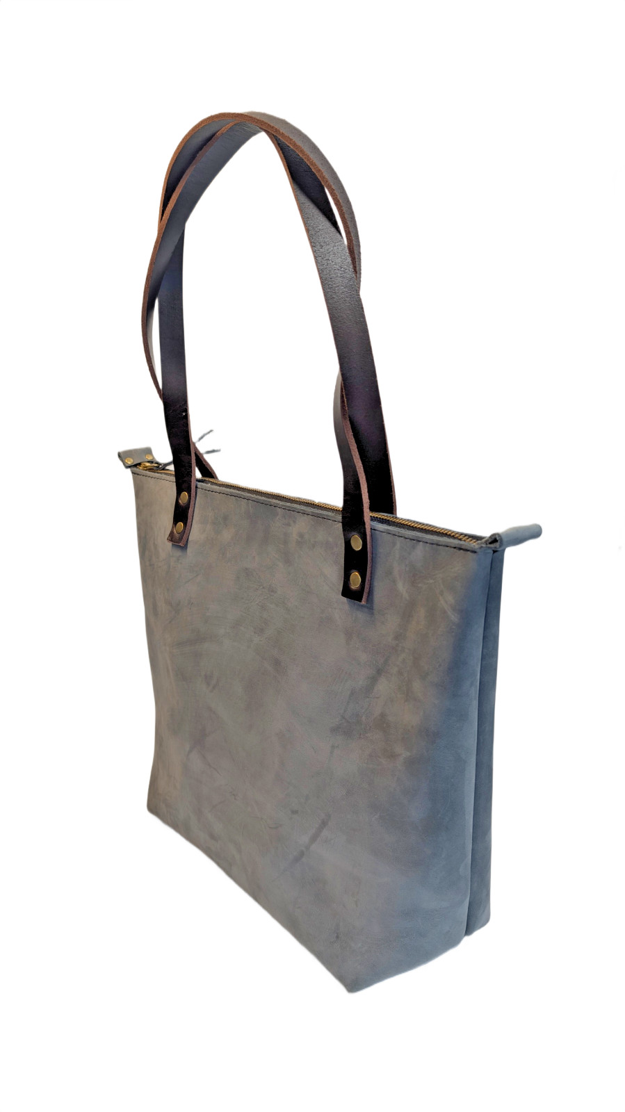 Portland Leather Goods STORM Medium Zip Tote Grizzly Handles