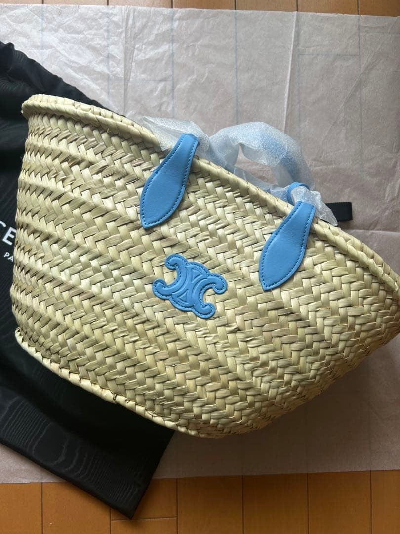 CELINE Teen Triomphe Pannier in raffia and calfskin