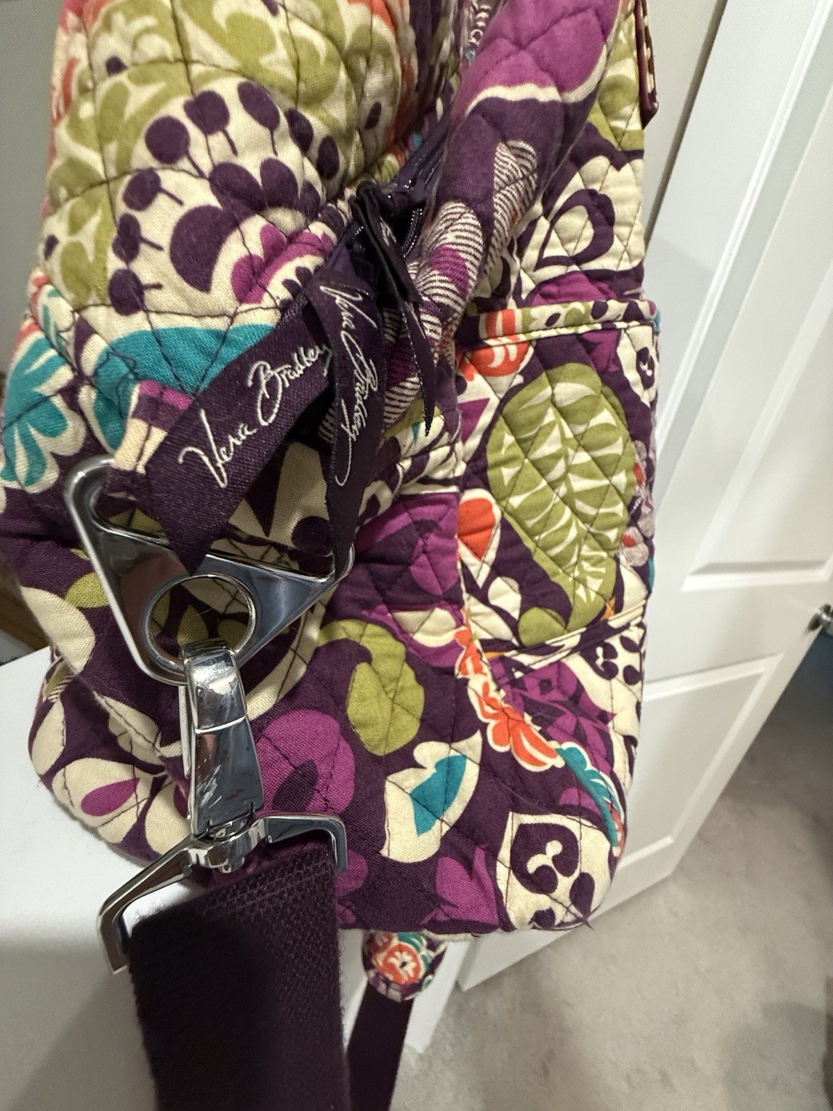 Vera Bradley Duffel Bag In Plum Crazy Print Comes With Free Cosmetic Bag