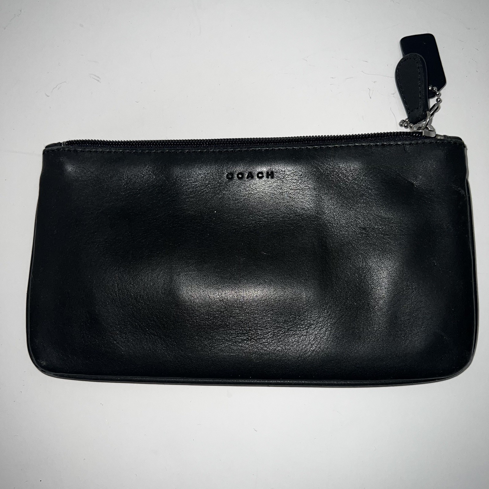 Vintage Coach Black Zip Utility Cosmetic Skinny Case Pouch Clutch