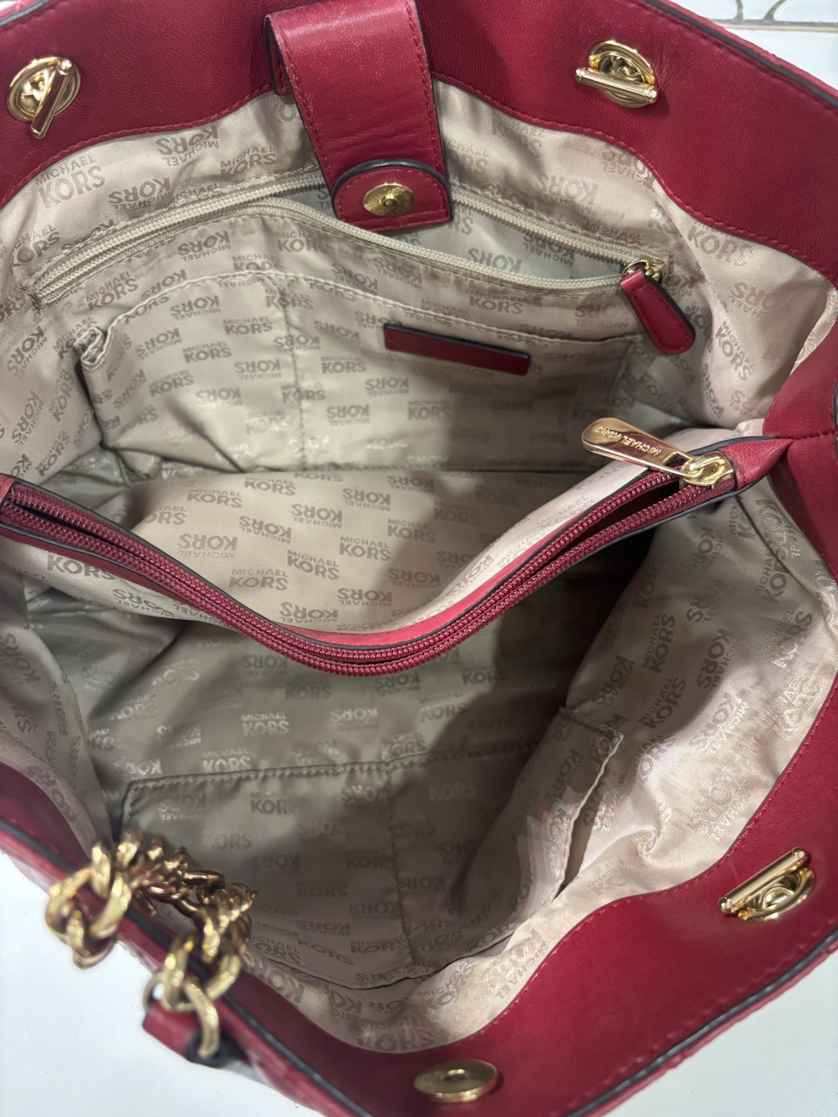 Michael Kors SUSANNAH Red Quilted Tote Handbag