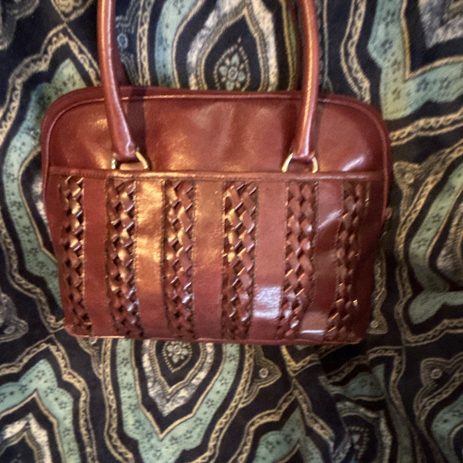 Brown Medium Woven/Braided Satchel Top Handle Zip, Lined, Gold HW Clochette