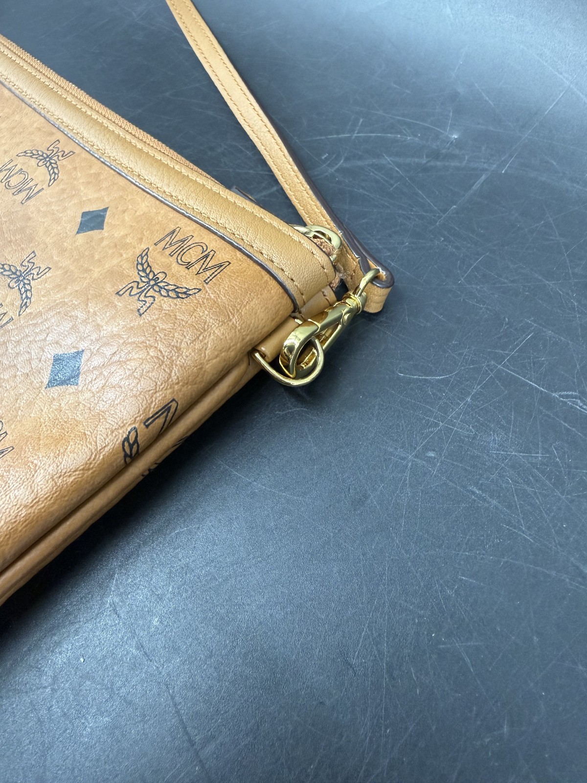 MCM Visetos Cognac Monogram Crossbody Clutch Pouch Bag