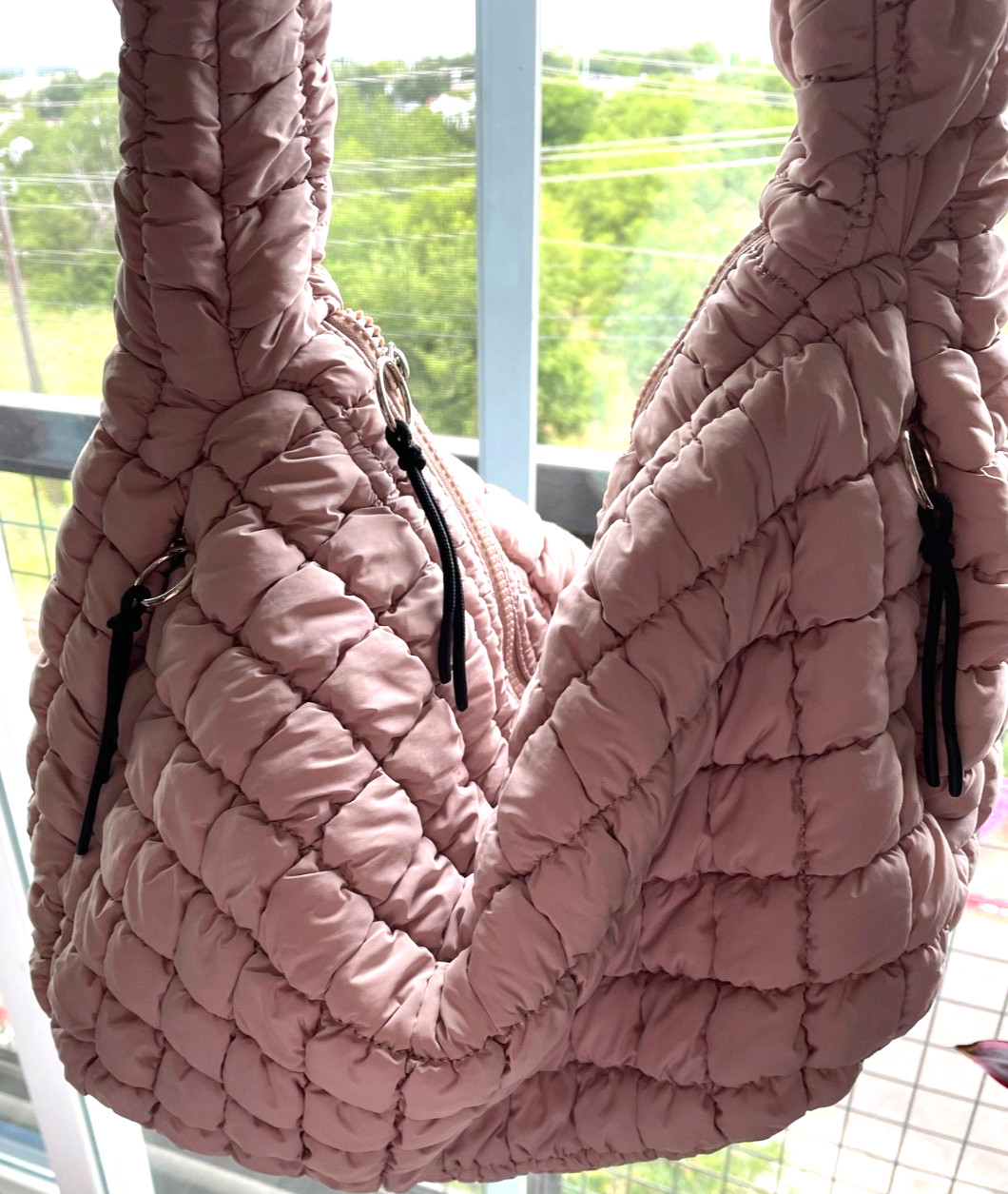 Pink Lily Large Puffy Quilted Taupe Shoulder Bag 11″x13″x6″ Strap Drop 12″