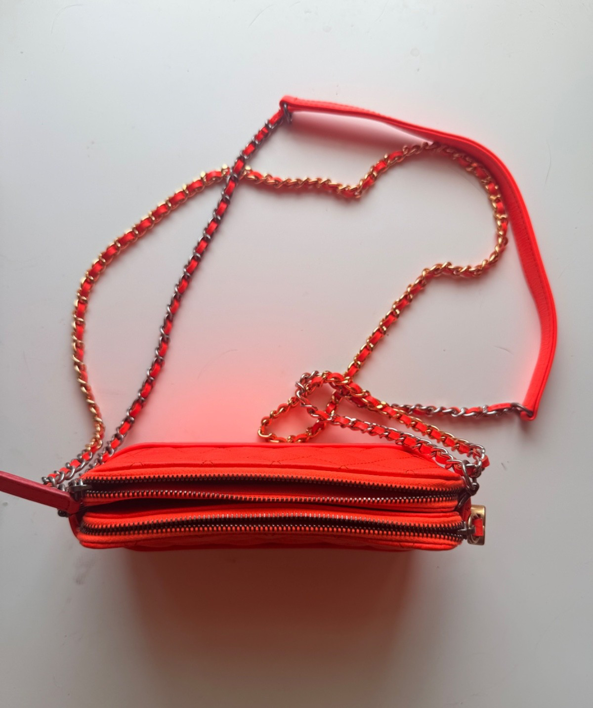 Chanel Gabrielle Quilted Lambskin Clutch with Gold and Silver Chain