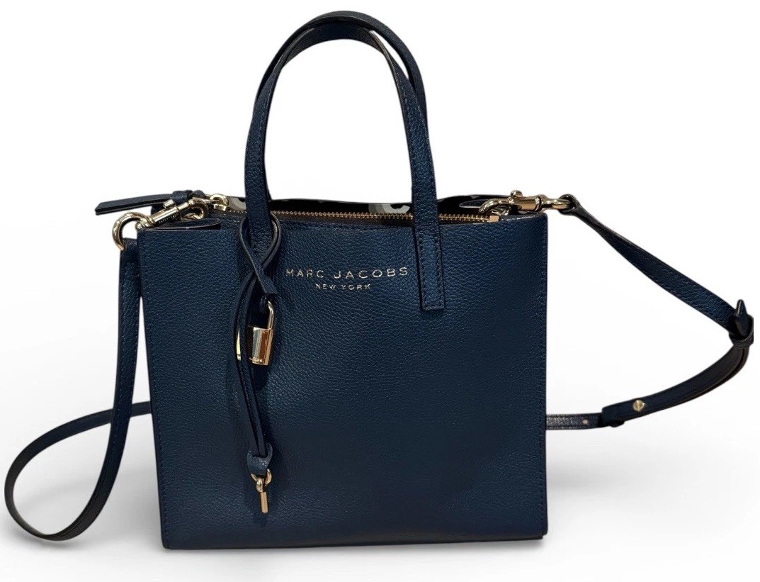 Marc Jacobs Mini Grind Tote Crossbody Navy Blue Pebbled Leather Purse Handbag
