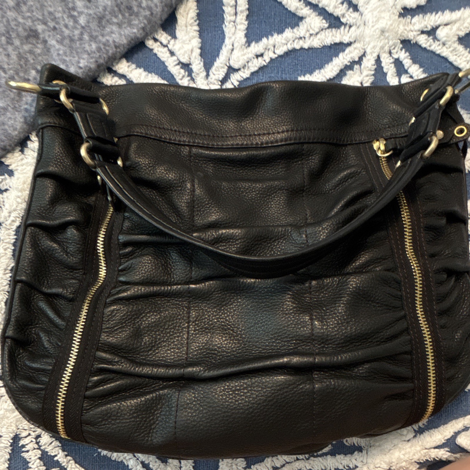 Cole Haan Women’s Black/Brown Leather Hobo Handbag Fabric/Leather Gold Hardware