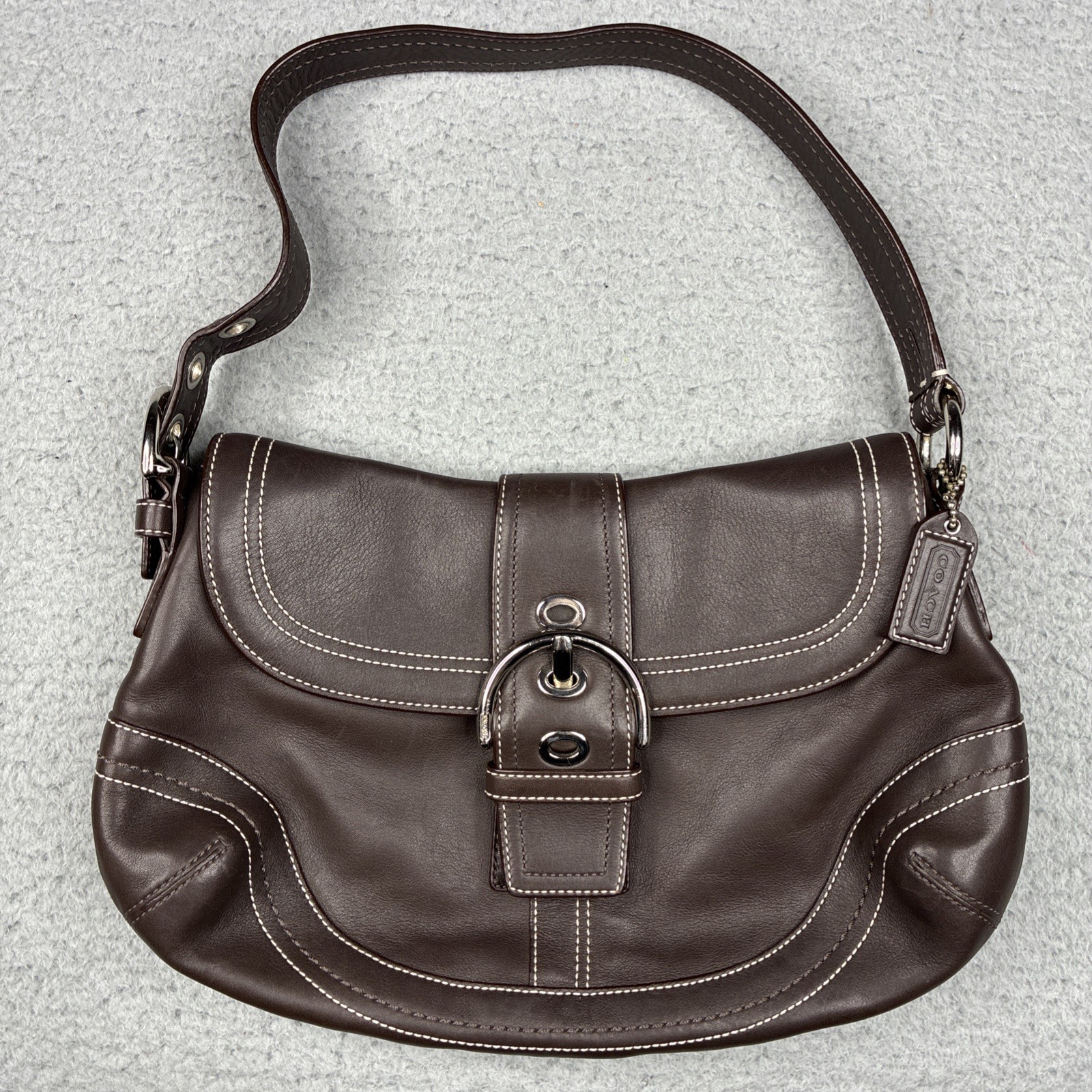 Vintage Coach Soho Y2K Leather Buckle Flap Shoulder Bag Brown Purse F10910