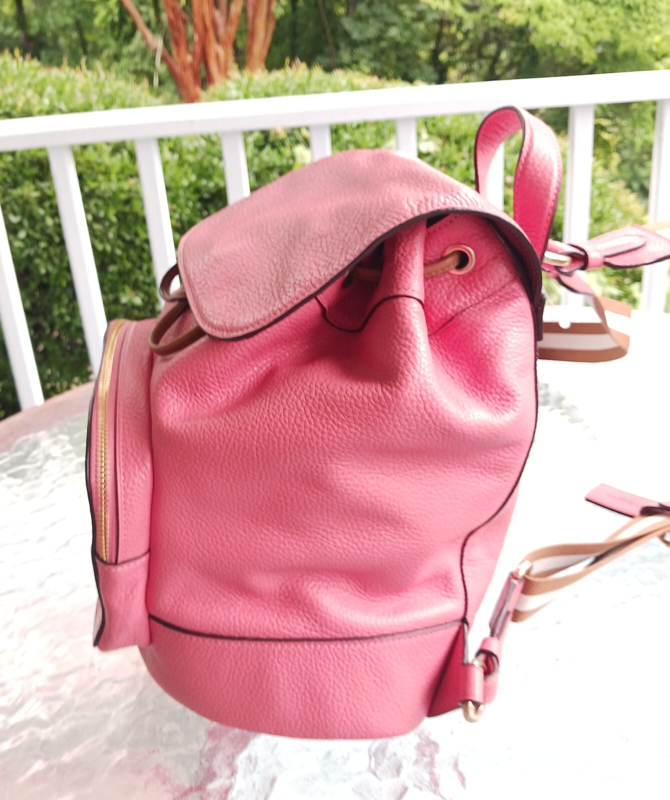 Coach 90399 Jes Horse & Carriage Logo Embossed Bright Coral Pink Backpack