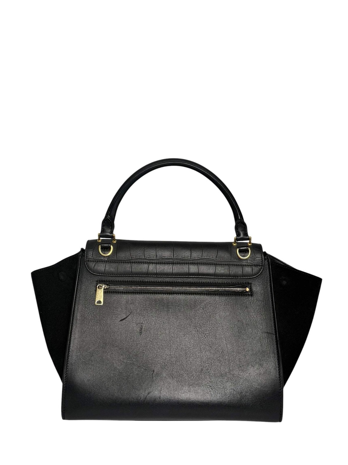Celine Black Croc Embossed Medium Trapeze With Suede T8144