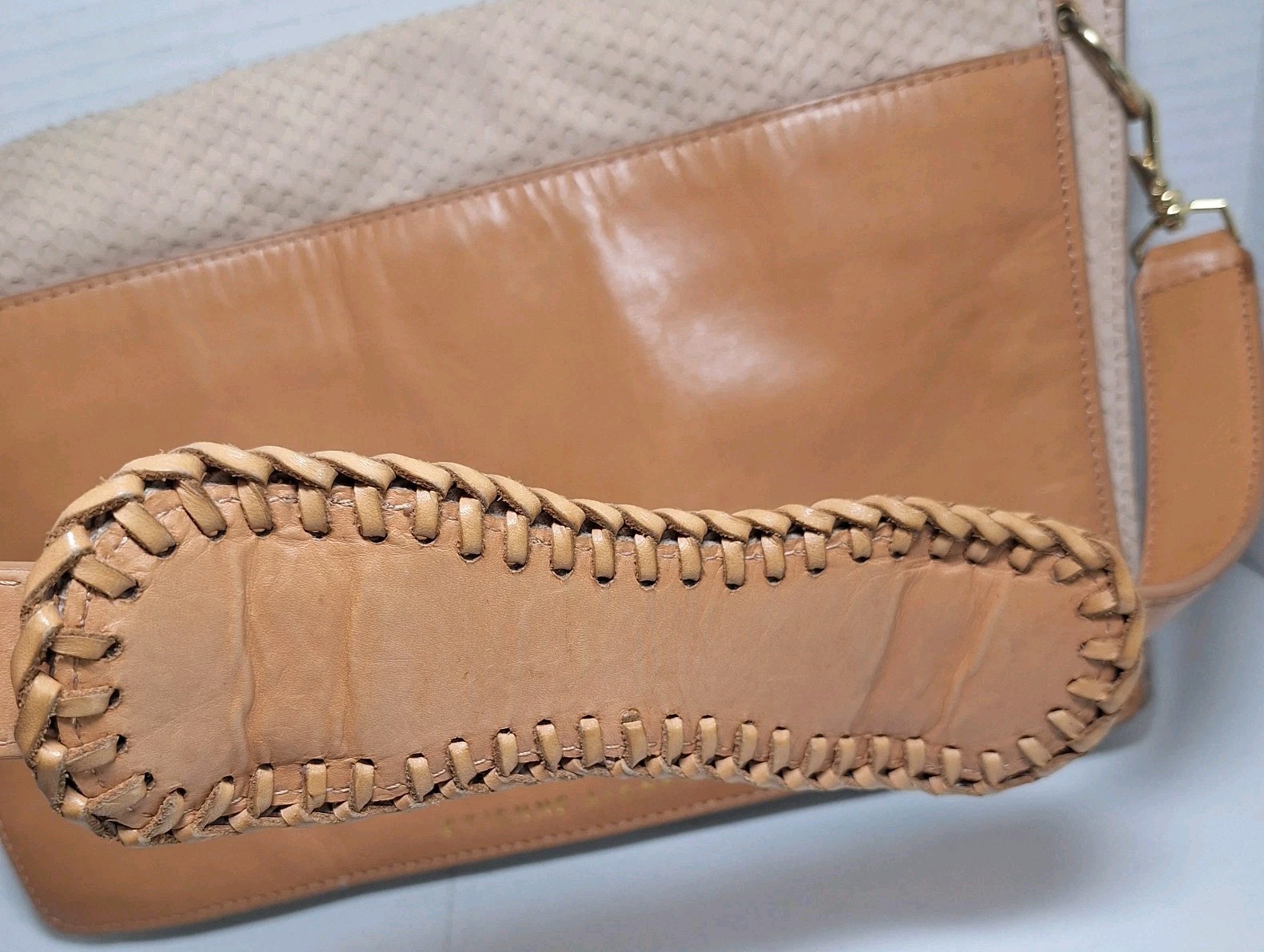 Etienne Aigner Suede Leather Fish Snake Scales Shoulder Handbag Light Taupe Tan