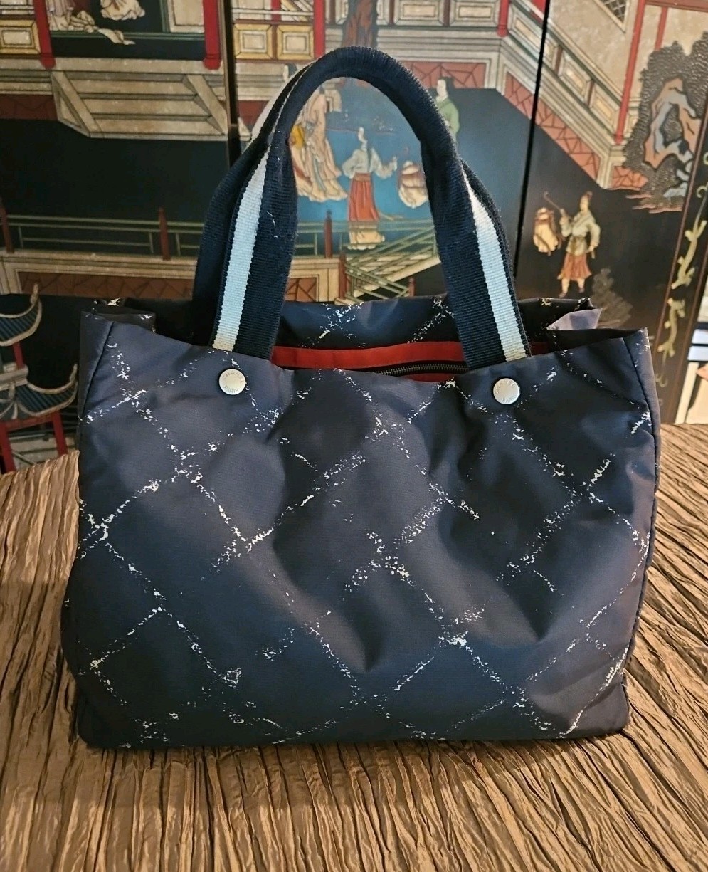 Authentic CHANEL Black & Grey Nylon Tote Handbag Web Straps