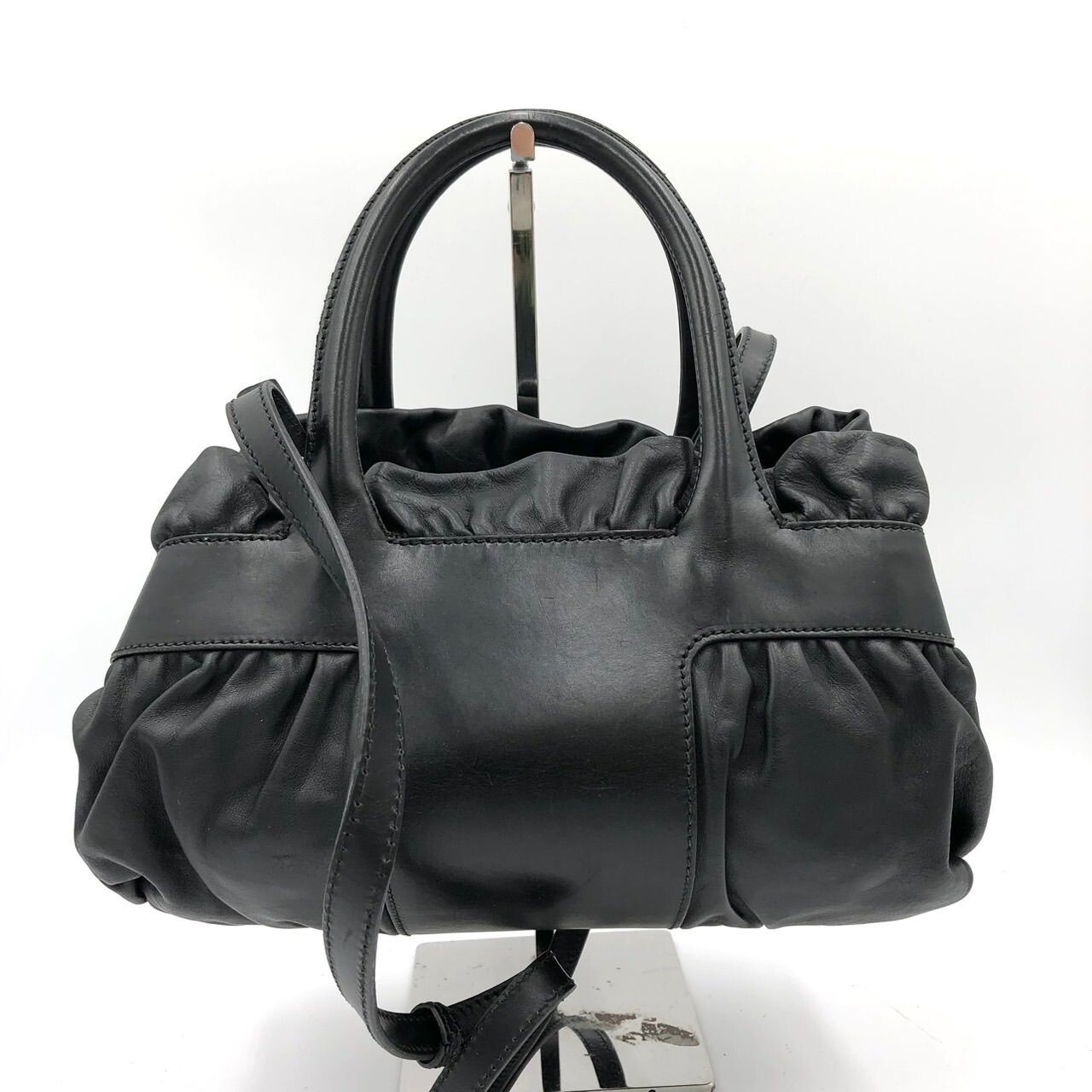 BALLY Handbag Shoulder bag Leather Black From Japan Y2K