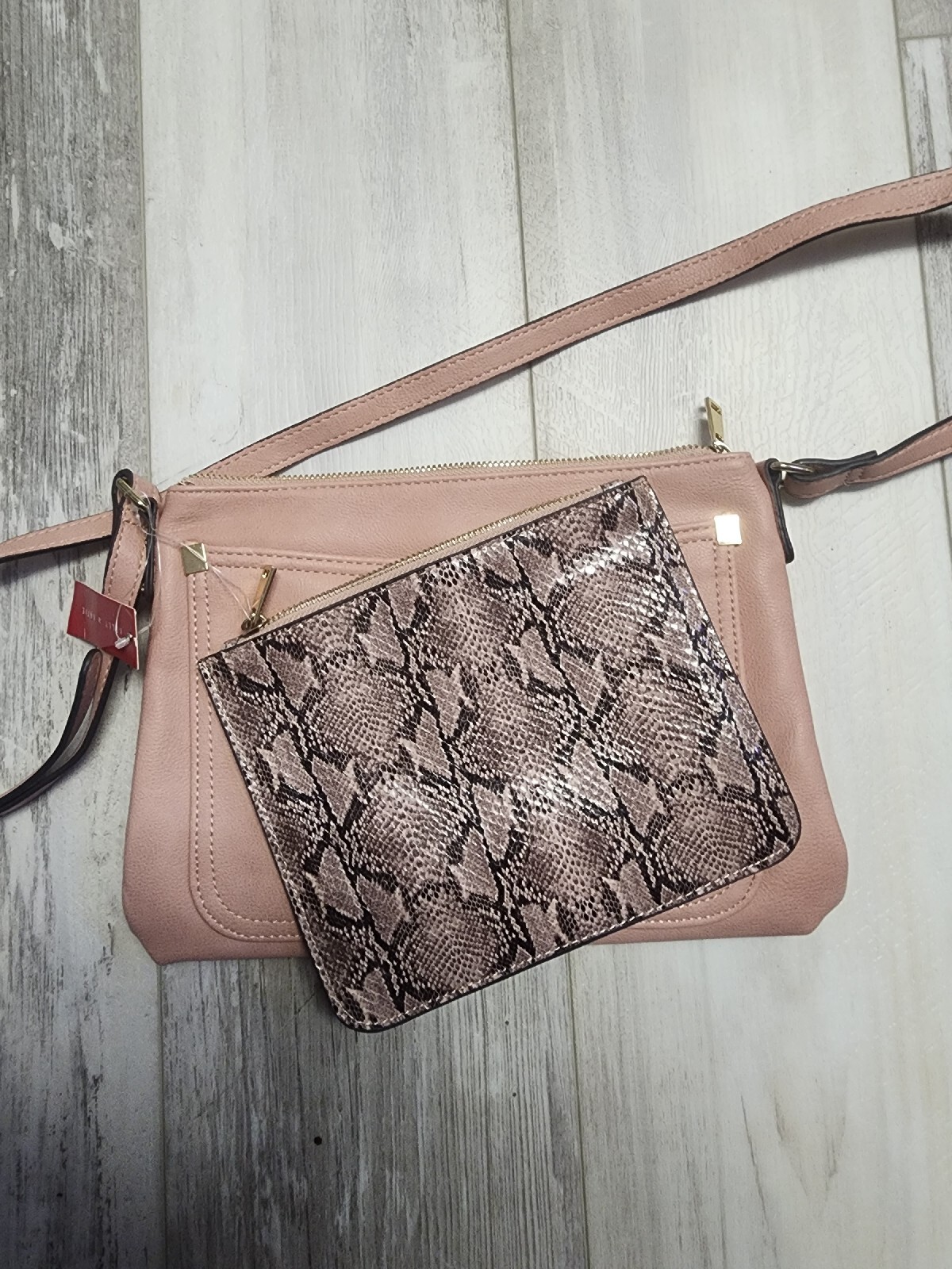NWT Kelly & Katie Pink Crossbody Bag with pouch 11.5 inches Length 8 inches Tall