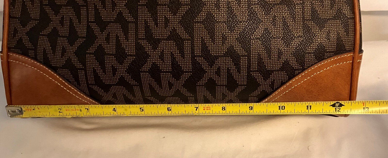 NX Monogram Logo Camel Tan Brown Double Handle Faux Leather Handbag NWOTS!