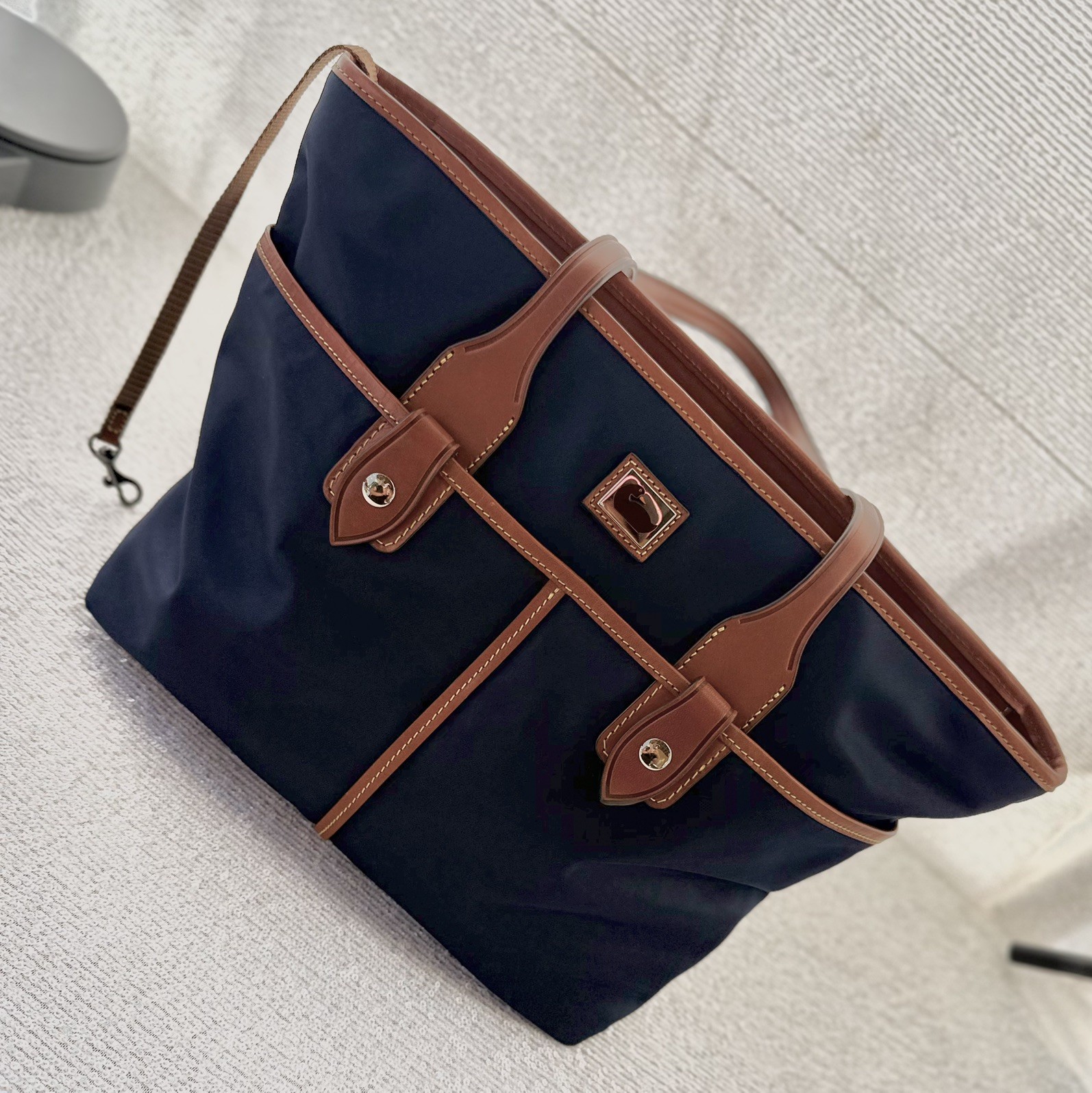 Dooney & Bourke Wayfarer Satchel Navy Nylon With Brown Leather Trim
