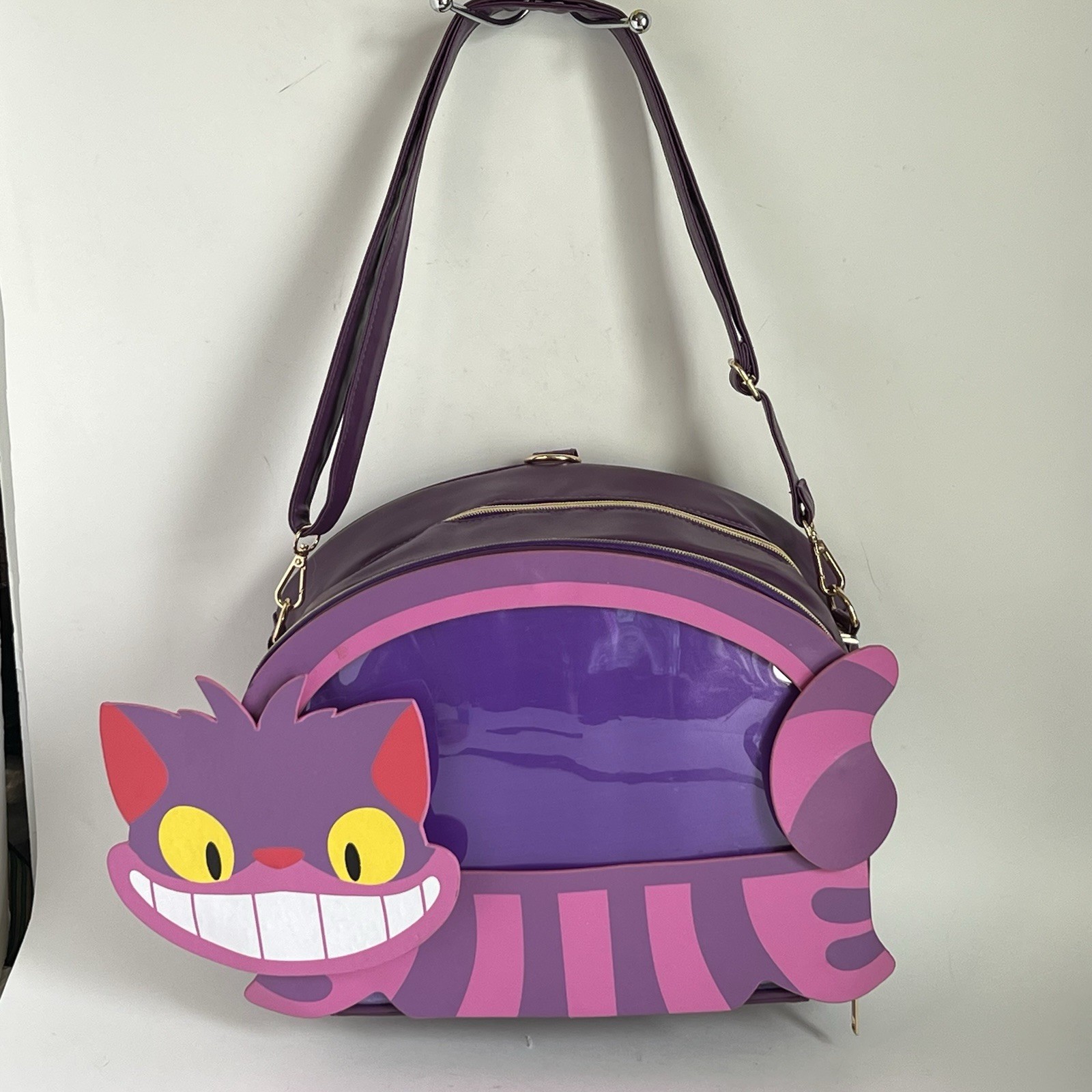 Alice In Wonderland Cheshire Cat Crossbody Bag Pink Whimsical Book Bag