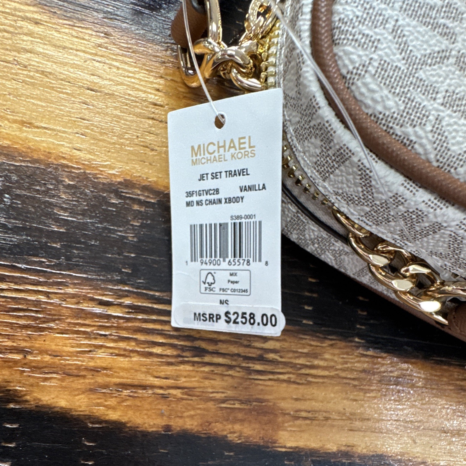 Michael Kors Jet Set Travel Medium Vanilla Logo Zip Chain Crossbody Bag