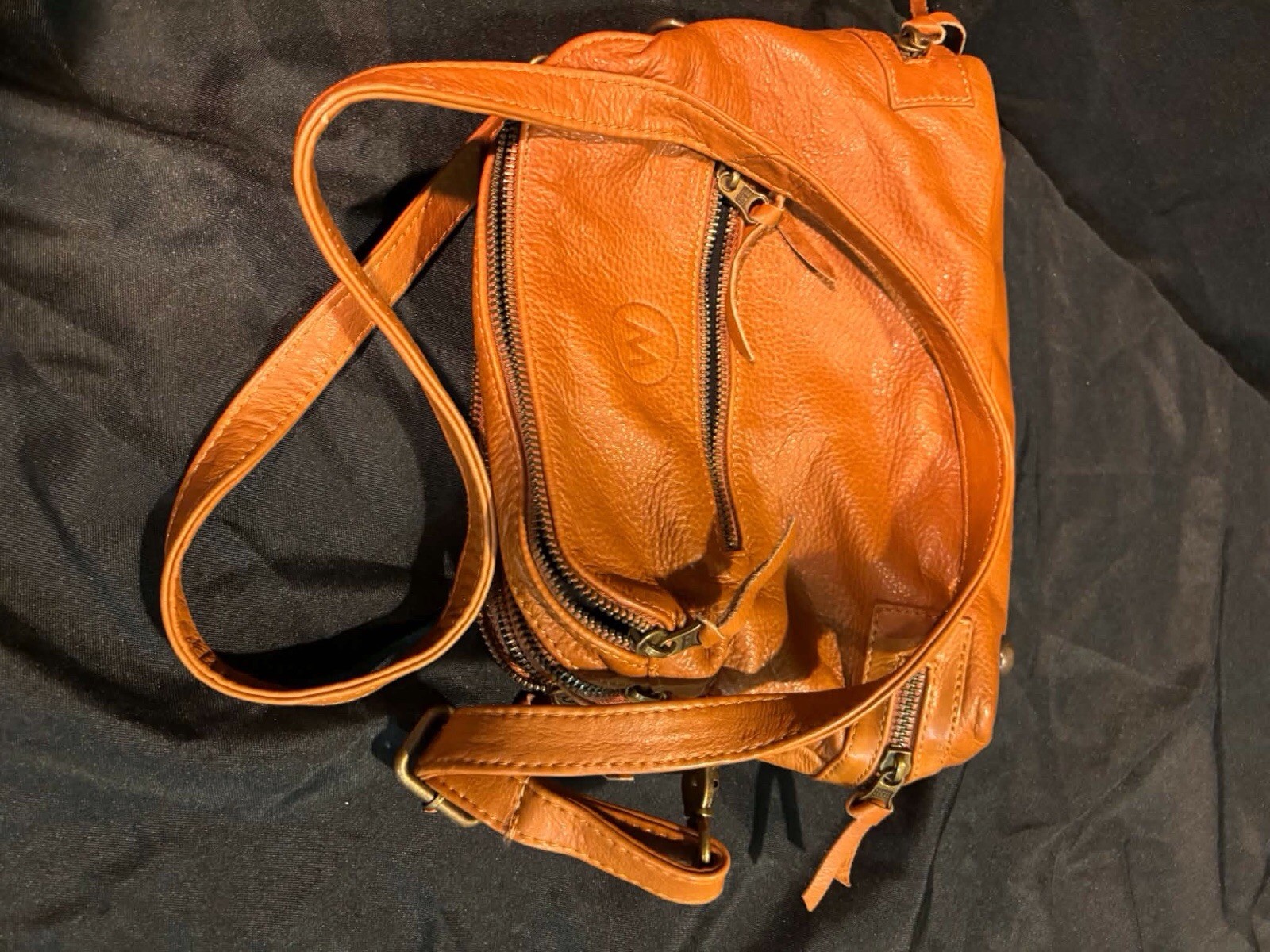 Wanderers Travel Co Cognac Genuine Leather Crossbody Bag Multi Zip Shoulder Tan