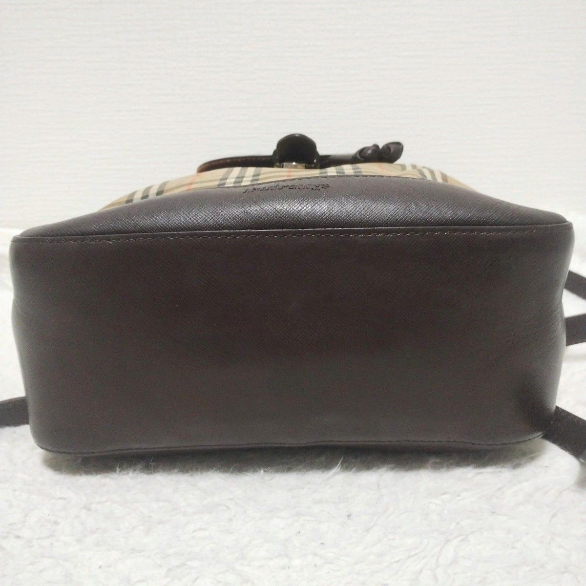 Burberry Nova Check Shadow Horse Canvas Leather Backpack Vintage Beige Brown