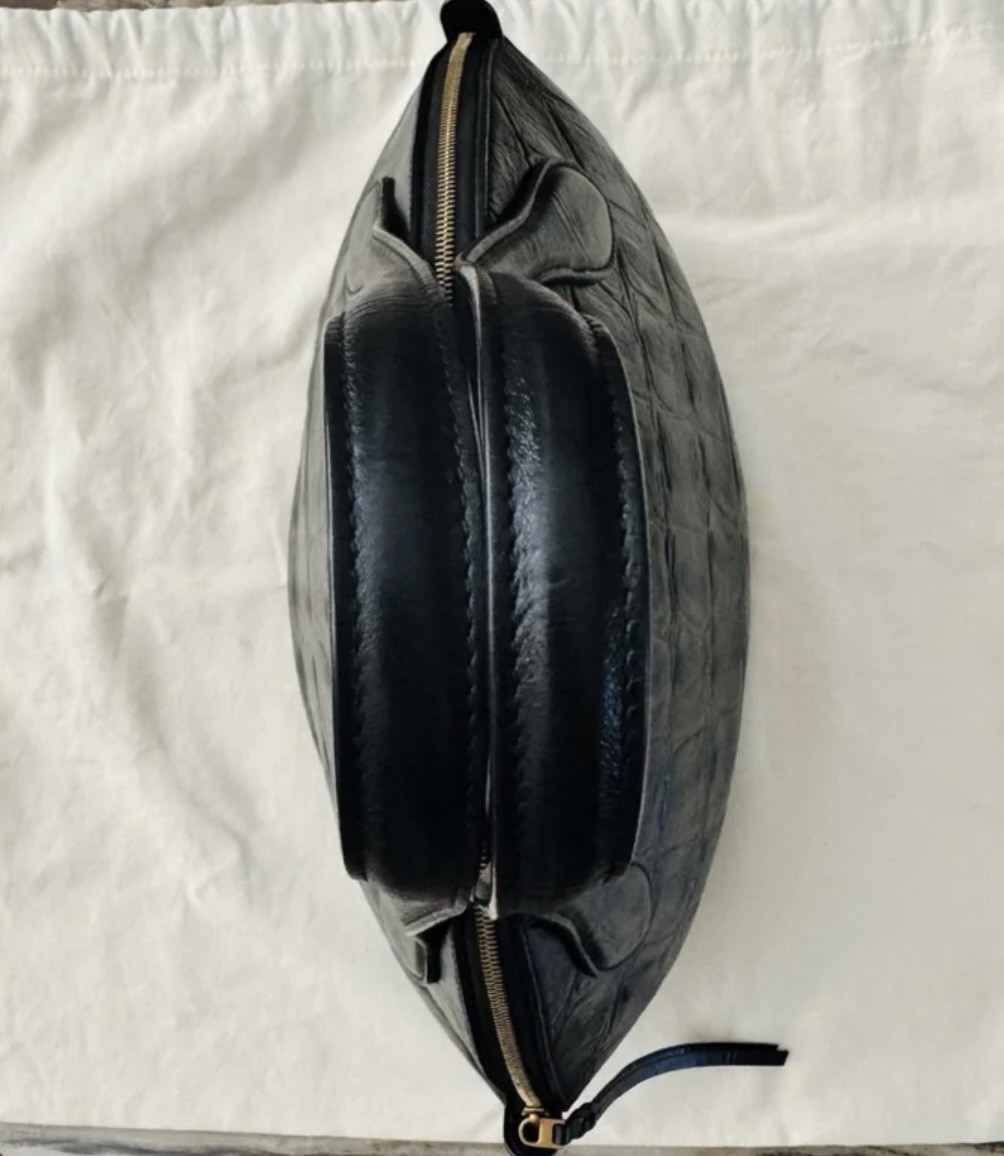 Authentic Celine Limited Edition Black Embossed Croc Crescent Moon Shoulder Bag