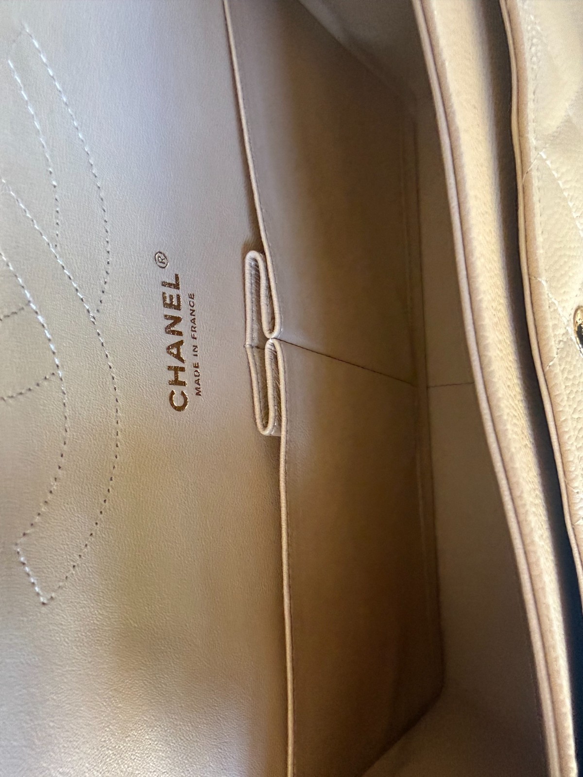 CHANEL Jumbo Classic Double Flap Bag – Beige Caviar Leather Gold Hardware