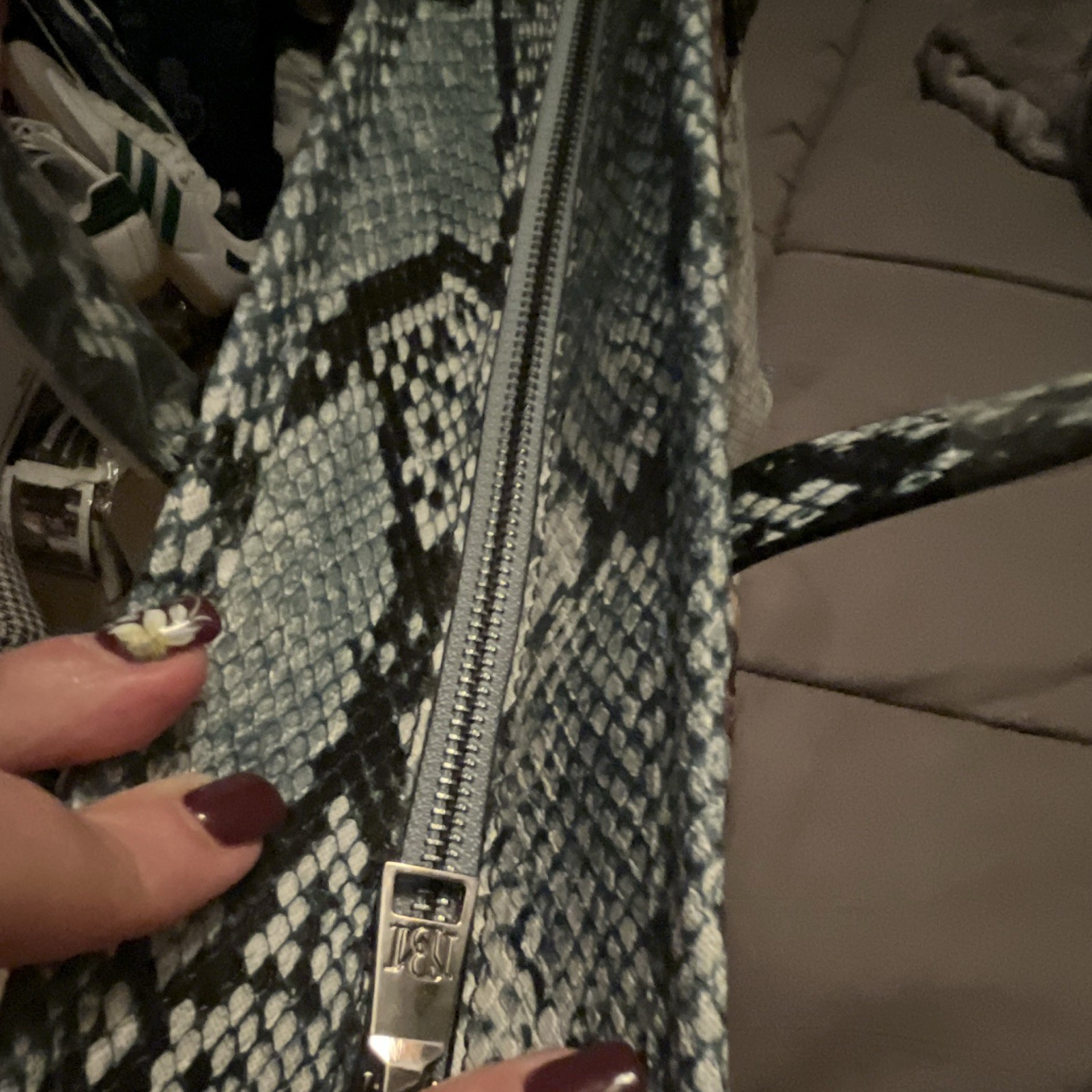 Studio Badgley Mischka Large Snake Print Tote Light Blue Multicolor Zip Charm