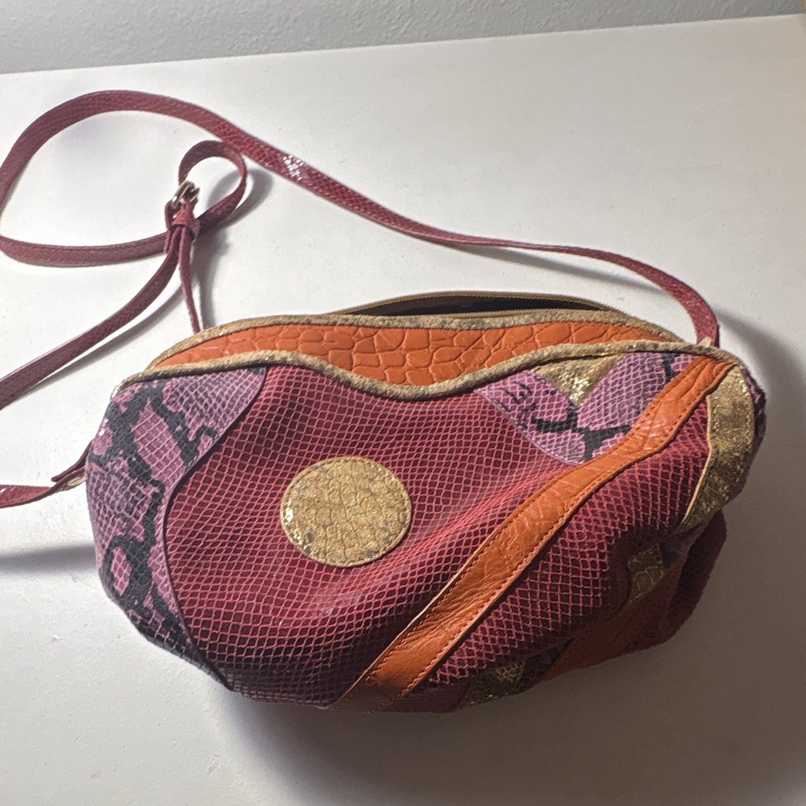 Sharif Small Multicolor Animal Print Zip Crossbody Bag Gold Hardware Charm