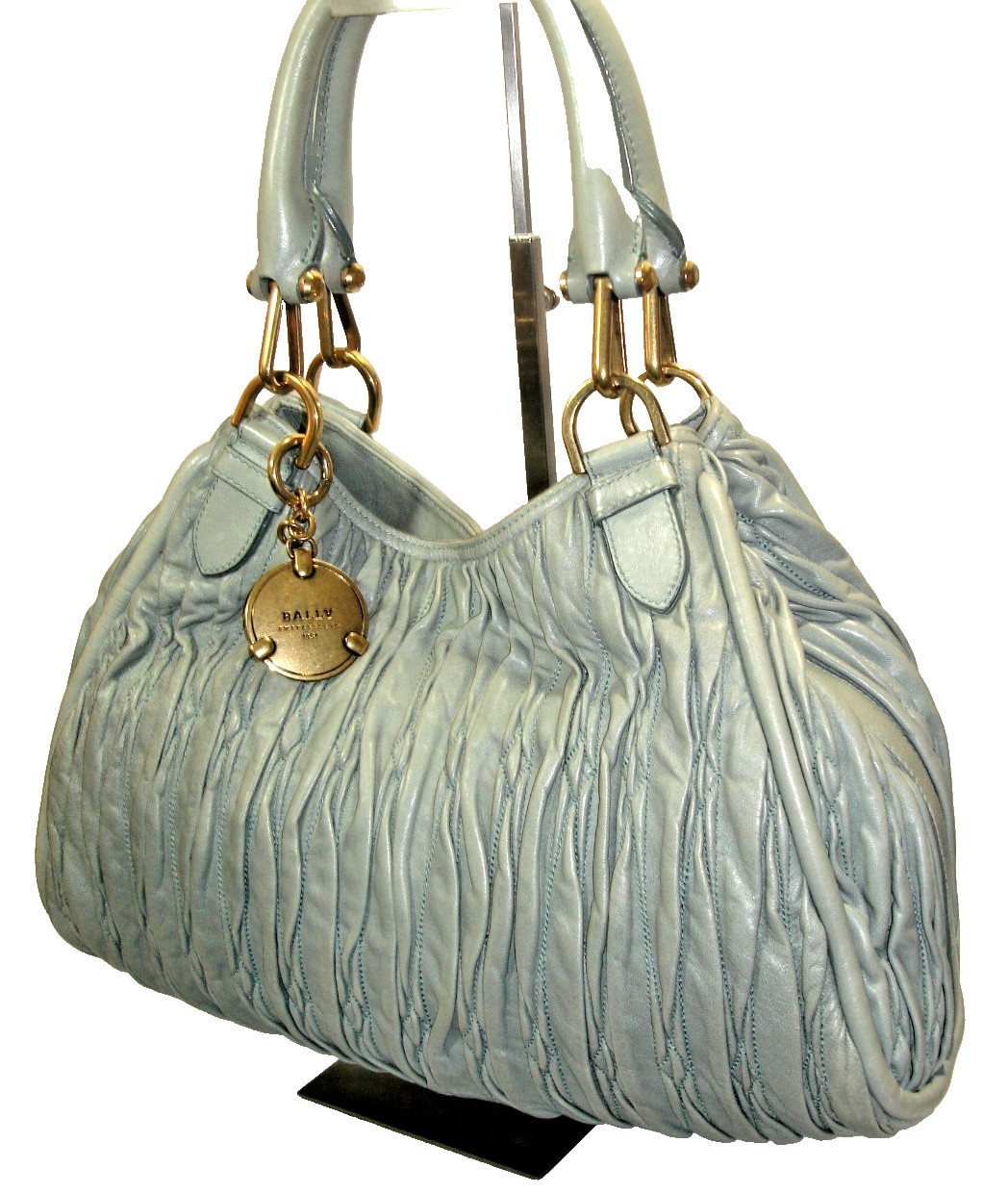 Bally Gray-Green Quilted Soft Leather Satchel Ornate Bally Bag Charm Nr MINT!