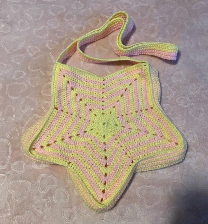 Pink & Yellow Handmade Y2K Kawaii Crochet Star Crossbody Bag