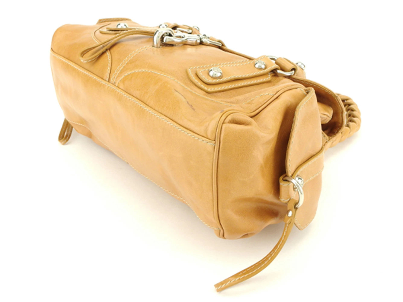 FRANCESCO BIASIA Secret Love Mini Boston Bag Beige Silver Leather Vintage