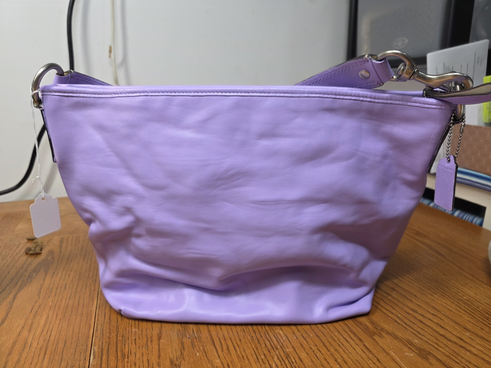 Coach Purse Sarah Leather hobo bag Z19608 Purple Painted Ecru Vtg Soho