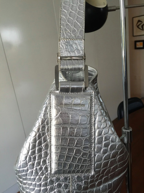 Genuine crocodile silver hobo/bucket bag, vintage Sigerson Morrison NOS Italy