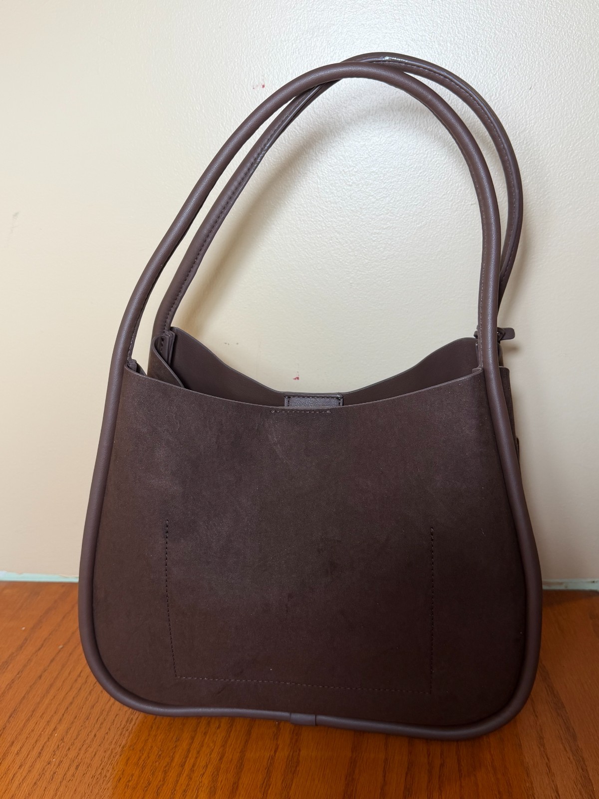 DKNY Brown Faux Suede Shoulder Bag Tote Purse Women’s Zip Pocket New