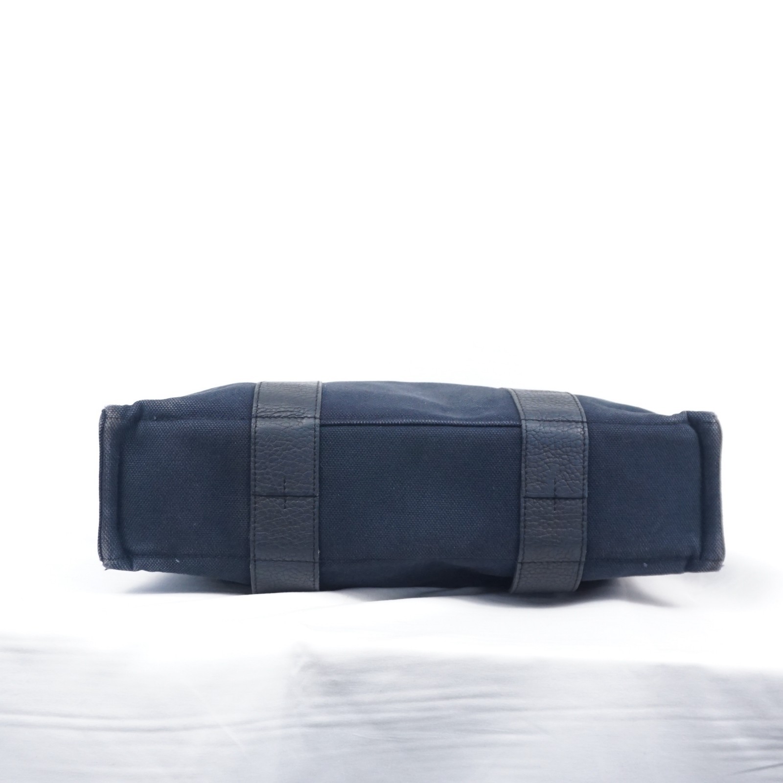 HERMES Sac Harnais MM Tote Handbag Canvas Leather Dark Navy B26H553