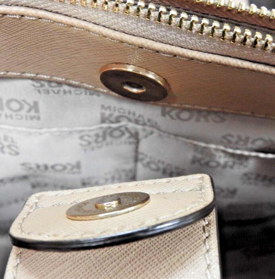 New MICHAEL KORS Sutton SAFFIANO Leather Medium Satchel Crossbody Bag Peanut